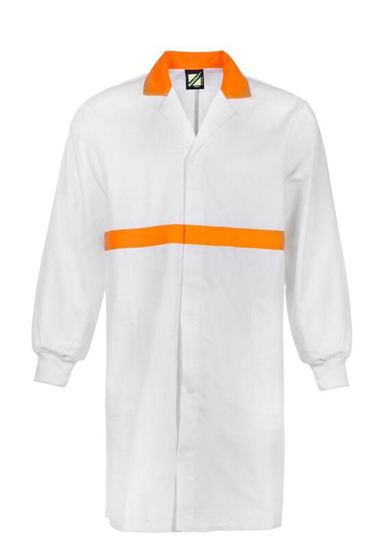 Long Sleeve Food Industry Dustcoat with Contrast Collar, Chestband and Internal Pockets